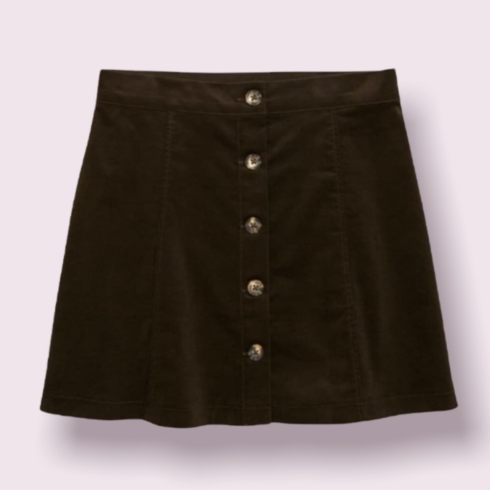 Walking on Sunshine Olive Green Corduroy Skirt with Front Button Detail